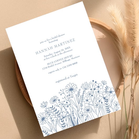 Wildflowers Elegant Boho Dusty Blue Vrijgezellenfe Kaart
