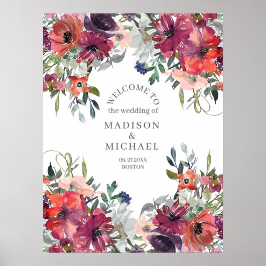 Wildflowers Elegant Boho Fall Wedding Welkom Poster (Voorkant)