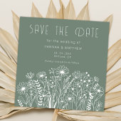 Wildflowers Elegant Boho Sage Green Wedding Save The Date