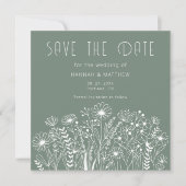 Wildflowers Elegant Boho Sage Green Wedding Save The Date (Voorkant)