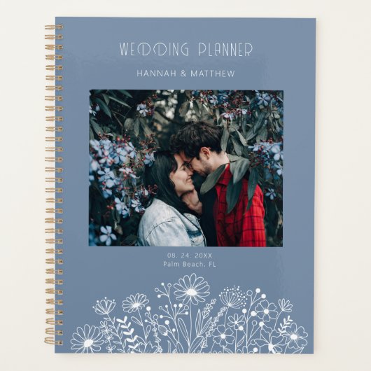 Wildflowers Elegant Dusty Blue Boho Fotobruiloft Planner (Voorkant)
