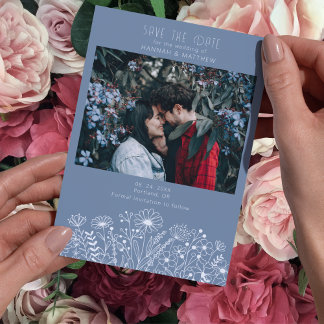 Wildflowers Elegant Dusty Blue Boho Fotobruiloft Save The Date