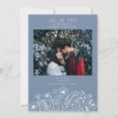 Wildflowers Elegant Dusty Blue Boho Fotobruiloft Save The Date (Voorkant)