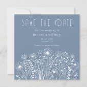 Wildflowers Elegant Dusty Blue Boho Wedding Save The Date (Voorkant)