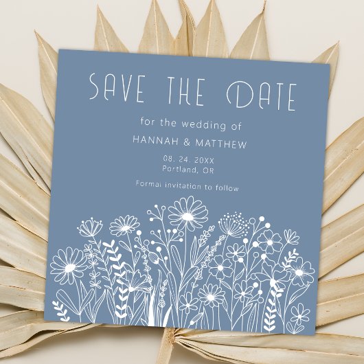 Wildflowers Elegant Dusty Blue Boho Wedding Save The Date