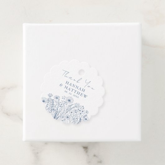 Wildflowers Elegant Dusty Blue Wedding Bedankjes Labels (In situ)