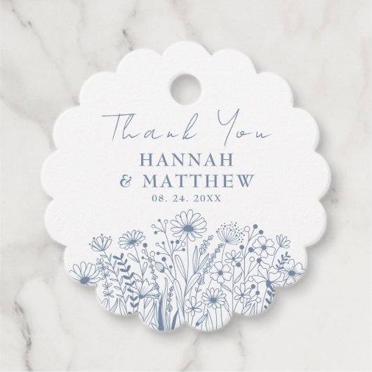 Wildflowers Elegant Dusty Blue Wedding Bedankjes Labels (Voorkant)