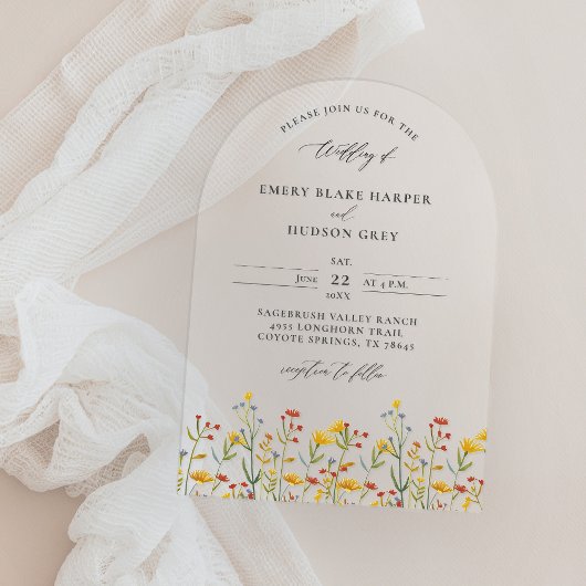 Wildflowers Elegant Modern Arch Clear Wedding Acryl Uitnodigingen