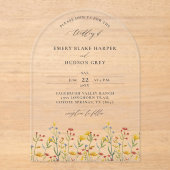 Wildflowers Elegant Modern Arch Clear Wedding Acryl Uitnodigingen (Voorkant)