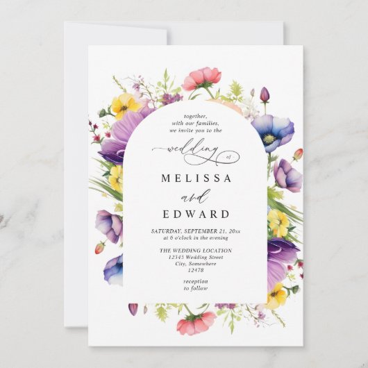 Wildflowers Elegant Modern Budget QR Code Wedding Kaart (Voorkant)