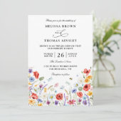 Wildflowers Elegant Modern Budget QR Code Wedding Kaart (Staand voorkant)