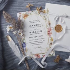 Wildflowers ELegant Modern Budget QR Code Wedding Kaart