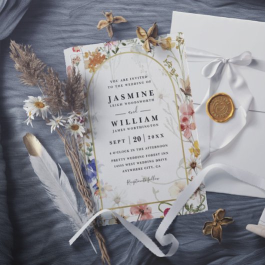 Wildflowers ELegant Modern Budget QR Code Wedding Kaart