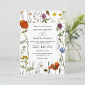 Wildflowers Elegant Modern Budget QR Code Wedding Kaart (Staand voorkant)