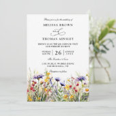 Wildflowers Elegant Modern Budget QR Code Wedding Kaart (Staand voorkant)