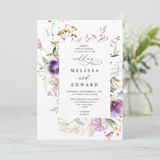 Wildflowers Elegant Modern Budget QR Code Wedding Kaart (Staand voorkant)