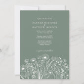 Wildflowers Elegant Modern Sage Green Wedding Kaart (Voorkant)