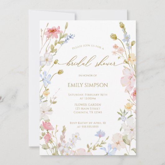 Wildflowers elegant modern Spring Bridal Shower Kaart (Voorkant)
