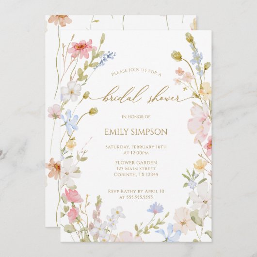 Wildflowers elegant modern Spring Bridal Shower  Kaart (Voorkant / Achterkant)
