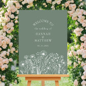 Wildflowers Elegant Sage Green Wedding Welkom Poster