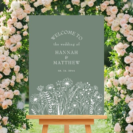 Wildflowers Elegant Sage Green Wedding Welkom Poster