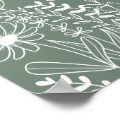 Wildflowers Elegant Sage Green Wedding Welkom Poster (Hoek)