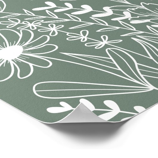 Wildflowers Elegant Sage Green Wedding Welkom Poster (Hoek)