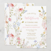 Wildflowers elegant Spring First Birthday Kaart (Voorkant / Achterkant)