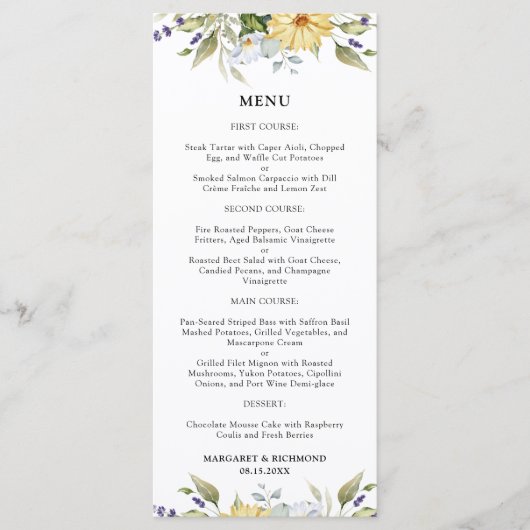 Wildflowers Elegant Vintage Wedding Menu (Voorkant)