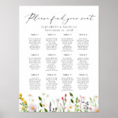 Wildflowers Elegant Wedding Seating Chart Poster (Voorkant)