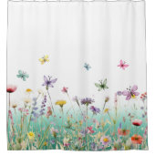 Wildflowers en Butterflies Green Medow Verfrissen Douchegordijn (Voorkant)