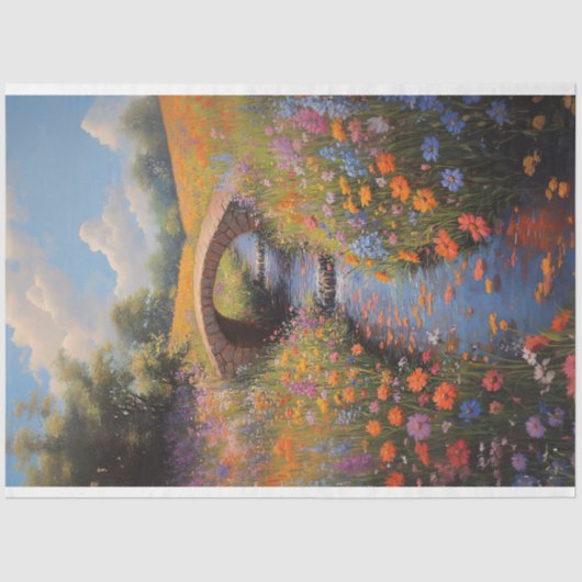 Wildflowers en Stone Bridge Fine Art Decoupage Tissuepapier (Voorkant)