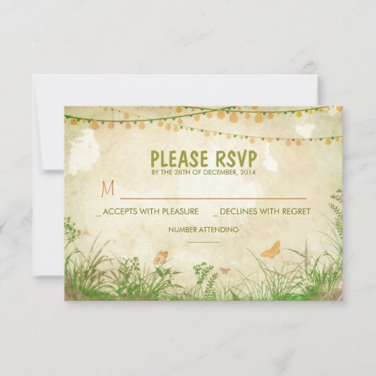 wildflowers en string lights bruiloft RSVP kaarten Kaartje (Voorkant)