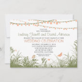 Wildflowers en String Lights bruiloft uitnodiging (Voorkant)
