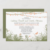 Wildflowers en String Lights bruiloft uitnodiging (Voorkant / Achterkant)