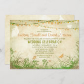 Wildflowers en String Lights bruiloft uitnodiging (Voorkant / Achterkant)