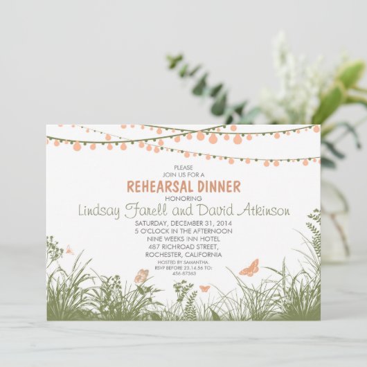 Wildflowers en String Lights repetitie diner Kaart (Staand voorkant)