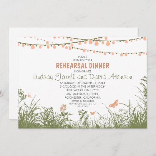 Wildflowers en String Lights repetitie diner Kaart (Voorkant / Achterkant)