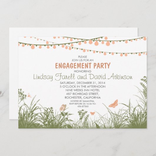 Wildflowers en String Lights verlovingsfeest Kaart (Voorkant / Achterkant)