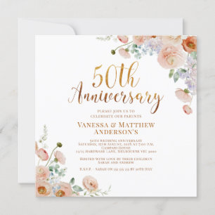 Wildflowers Faux Gold Calligraphy 50ste Jubileum Kaart