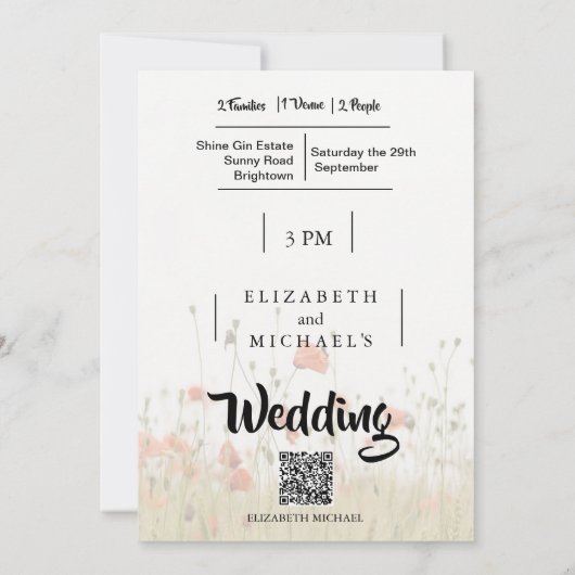 Wildflowers Festival Thema Bloemen Huwelijk Kaart (Achterkant)
