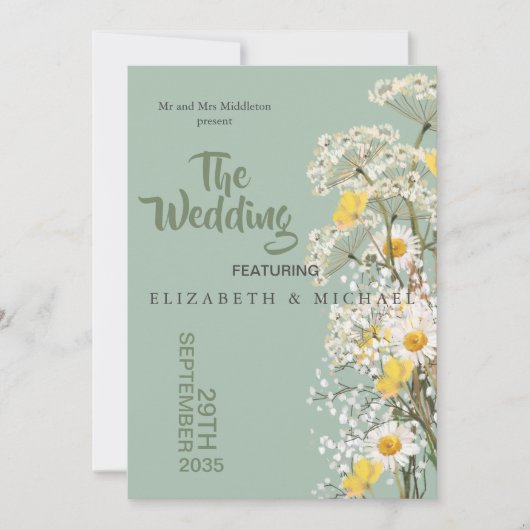 Wildflowers Festival Theme Floral Sage Wedding Kaart (Voorkant)