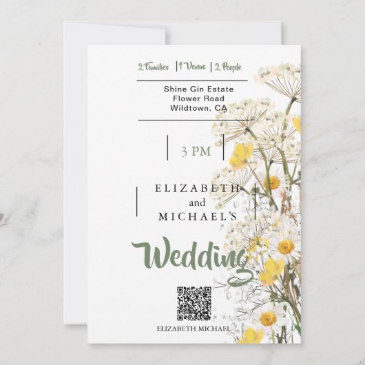 Wildflowers Festival Theme Floral Sage Wedding Kaart (Achterkant)
