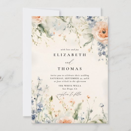 Wildflowers Fête Romantisch Elegant Fall Wedding Kaart (Voorkant)