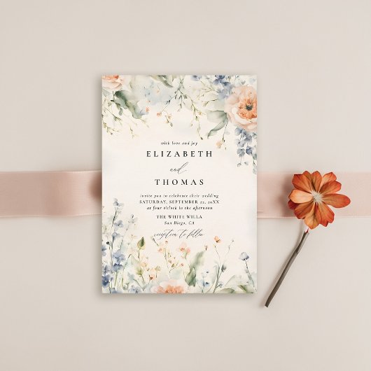 Wildflowers Fête Romantisch Elegant Fall Wedding Kaart