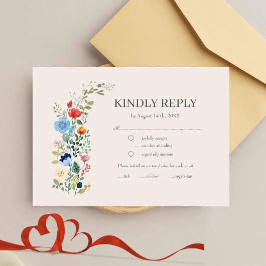Wildflowers Floral Boho Ivory Wedding RSVP Kaartje