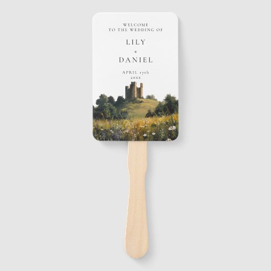 Wildflowers Floral Castle Wedding Program Handwaaier (Voorkant)