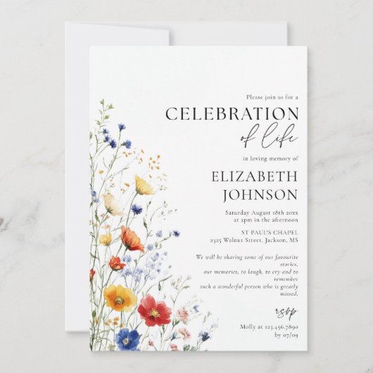 Wildflowers Floral Celebration of Life Funeral Kaart (Voorkant)