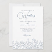 Wildflowers Floral Elegant Dusty Blue Wedding Kaart (Voorkant)
