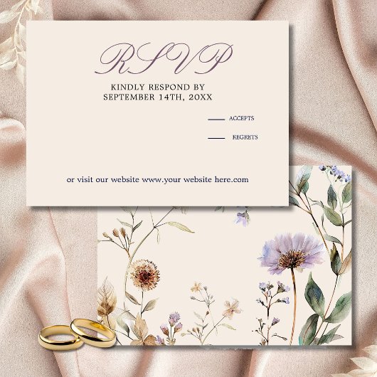 Wildflowers Floral Elegant Wedding RSVP Kaartje